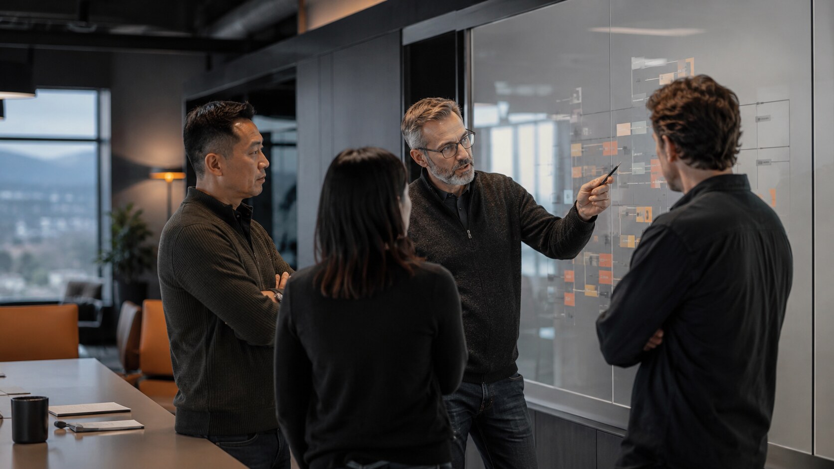 Technology advisor collaborating with a team on system architecture